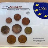 Euro - "Kursmünzensatz 2002 G" Deutschland in Stempelglanz