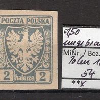 Polen 1919 Freimarken für Galizien: Adler auf Wappenschild MiNr. 54 geschnitten oG