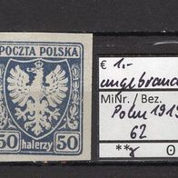 Polen 1919 Freimarken für Galizien: Adler auf Wappenschild MiNr. 62 geschnitten oG