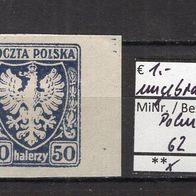 Polen 1919 Freimarken für Galizien: Adler auf Wappenschild MiNr. 62 geschnitten oG -1