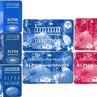 7 verschiedene Prepaid Telefonkarten - ALPHA Worldwide , gebraucht und leer