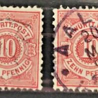 2 x Württemberg 1875 weiße Ziffern im Kreis 46 b gestempelt