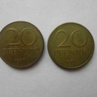 2 Münzen DDR 20 Pfennig 1985 und 1986