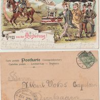 Gruss von der Musterung Litho AK 1904 geschrieben von Willy Vohs Dierhagen Humorkarte