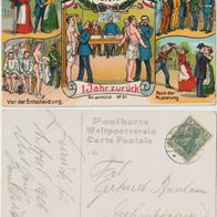 Gruss von der Musterung Litho AK 1915 1 Jahr zurück geschrieben an Gertrud Birnbaum