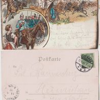 Kavallerie Litho AK 1897 Kavallerie Bilder geschrieben an Frl. Pfannenberg Heinrichau