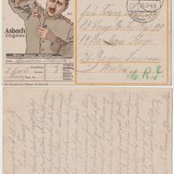 Asbach Cognac Reklame 1916 Feldpostkarte gelaufen Gruss aus dem Schützengraben