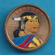 USA 1 Dollar 2000 P Sacagawea mit Farbe RAR