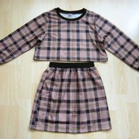 2 Teile Set Mädchen Rock & Crop Langarm Shirt kariert Wednesday Look 128/134