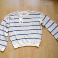 NEU Etikett C&A Mädchen Strickpullover Lochmuster weiß blau NP€ 17,99 Gr 152
