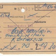 alte Fahrkarte DB 65462 Saarbrücken-Bad Nauheim vom 19.06.1965