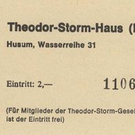 Theodor-Storm Museum Husum Eintrittskarte 11061 von 1993, Lesezeichen