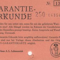1973 Garantie Urkunde Nr. 13148 Radio-Haus A.L. Lehmensiek vom 03.06.1973