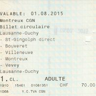 Schiffsticket 01081351 Rundfahrt Montreux - Lausanne-Ouchy - Montreux vom 01.08.2015