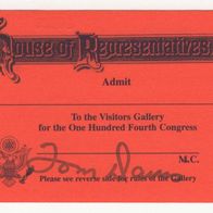 House of Representatives, Washington D. C, Eintrittskarte 82137 von Oktober1995