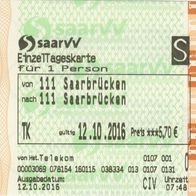 Fahrschein saarVV Saarbahn EinzelTageskarte Saarbrücken am 12.10.2016