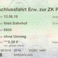 Fahrschein DB/RMV LNO/VU Anschlussfahrt zur ZK PS 03 16467 Nied Bahnhof 13.06.2019