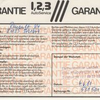 alter Garantie Schein 531501 von 1,2,3, AutoService vom 04. Juni 1981