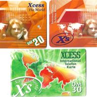 3 verschiedene Prepaid Telefonkarten - XCESS The World , gebraucht und leer