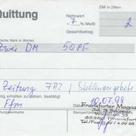 Frankfurter Magazin Quittung Rechnung vom 10.07.1998
