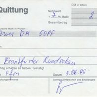 Kiosk Frankfurt Quittung Rechnung vom 03.06.1998