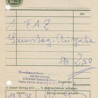 Dieter Schulz Bundesautobahnraststätte Wattenheim Quittung Rechnung vom 13.09.1998