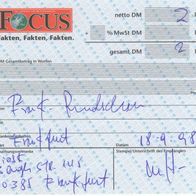 Kiosk Frankfurt Quittung Rechnung vom 18.09.1998