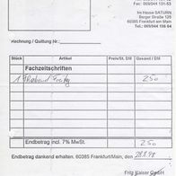 Fritz Kaiser GmbH Frankfurt Quittung Rechnung vom 28.08.1998