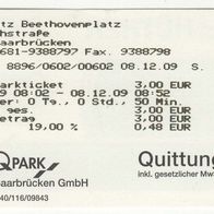 Parkticket Saarbrücken Parkplatz Beethovenplatz vom 08.12.2009