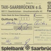 Taxi Quittung Rechnung Saarbrücken-Gersweiler vom 28.01.2016