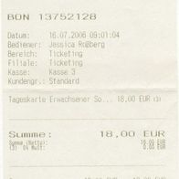Erlebnis Zoo Hannover Quittung Rechnung Eintritt 13752128 Thermopapier vom 16.07.2006