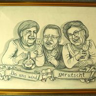 Bleistiftzeichung Radierung Karikatur Franken Wein Donnersdorf Unikat sammeln rar