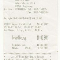 Parkschein Ticket Nr.9543/0601/00601 BPA Bahnhof Augsburg vom 09.06.2007