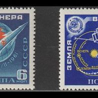 1961 UdSSR Planetensonde Venus 1 Satz MiNr 2468/69 postfrisch