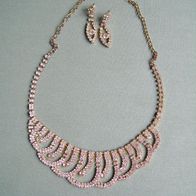 Modeschmuck Set Straß Gold 3teilig Ohrstecker Collier Festlicher Schmuck Kette
