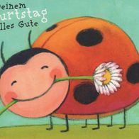 Zu Deinem Geburtstag alles Gute Marienkäfer mit Gänseblümchen AK Ansichtskarte