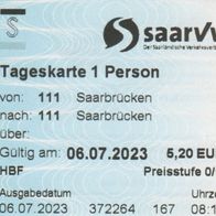 Fahrschein 372264 saarVV Tageskarte 1 Person Saarbrücken vom 06.07.2023