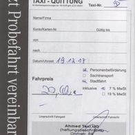 Taxi Quittung Rechnung Frankfurt am Main vom 19.12.2017
