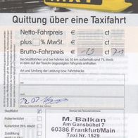 Taxi Quittung Rechnung Frankfurt am Main am 12.02.2019