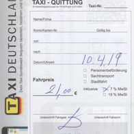 Taxi Quittung Rechnung Frankfurt am Main am 10.04.2019