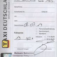 Taxi Quittung Rechnung Frankfurt am Main am 08.07.2019