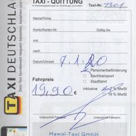 Taxi Quittung Rechnung Frankfurt am Main am 07.01.2020