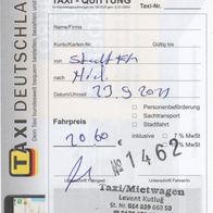 Taxi Quittung Rechnung Frankfurt am Main am 23.09.2021