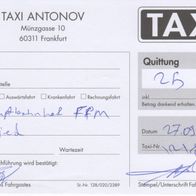 Taxi Quittung Rechnung Frankfurt am Main am 27.09.2022