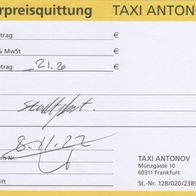Taxi Quittung Rechnung Frankfurt am Main am 08.11.2022