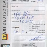 Taxi Quittung Rechnung Frankfurt am Main am 01.08.2023