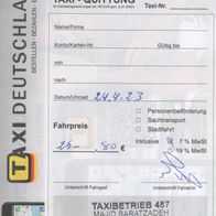Taxi Quittung Rechnung Frankfurt am Main am 24.04.2023