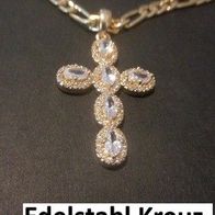 Edelstahlkette und Kreuzanhänger mit Zirkonia
