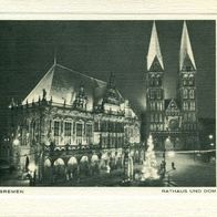 28195 Bremen Rathaus mit Dom an Weihnachten um 1965 Klappkarte
