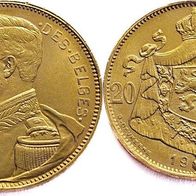 Belgien Goldmünze 6,45 g. 20 Francs 1914 König Albert I. (1909-1934) K.M. 78
